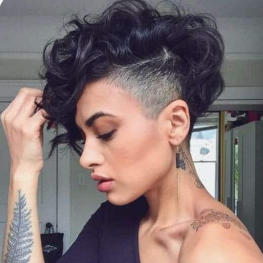 curly mohawk like pixie with bangs