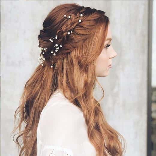 Side braids with soft curl wedding hairstyle