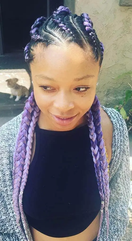 Chunky Purple Inside-Out Cornrows