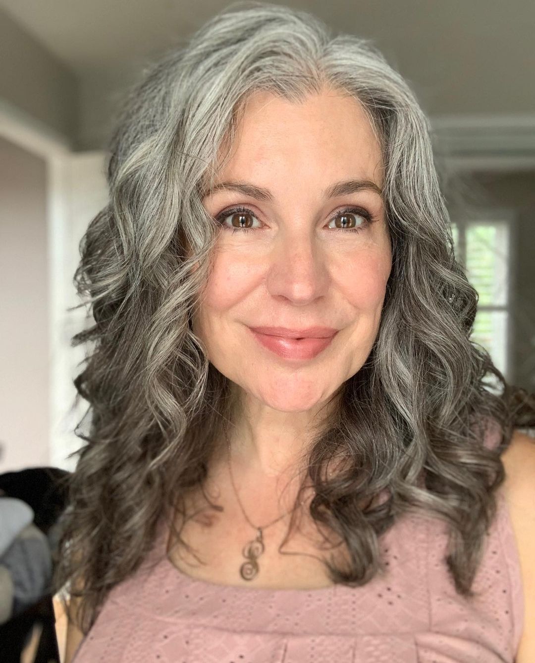 Naturally long silver hair 